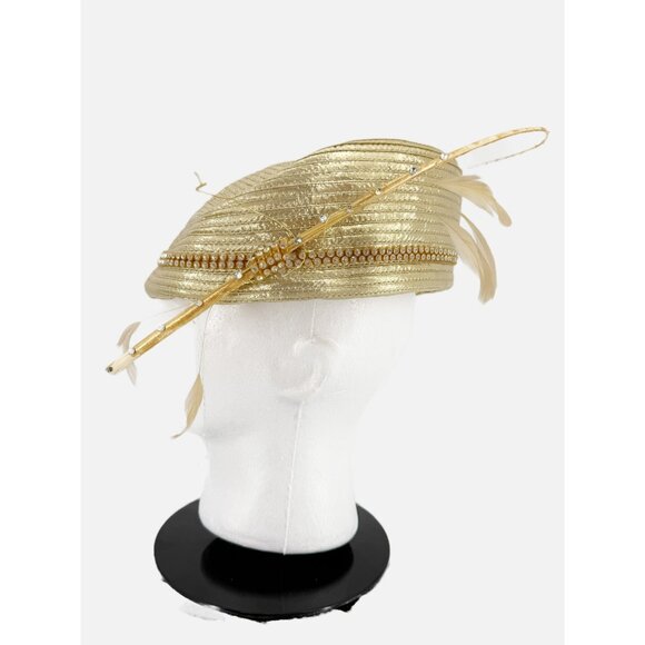mr. song millinery GOLD Woven STRAW Head Topper HAT - Picture 2 of 9